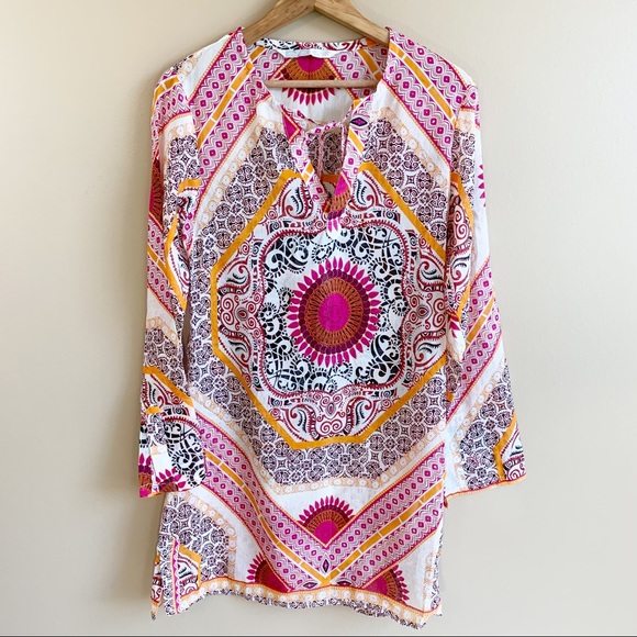 Athleta Other - ATHLETA boho print swim coverup tunic semi sheer silk blend Kurta size XXS